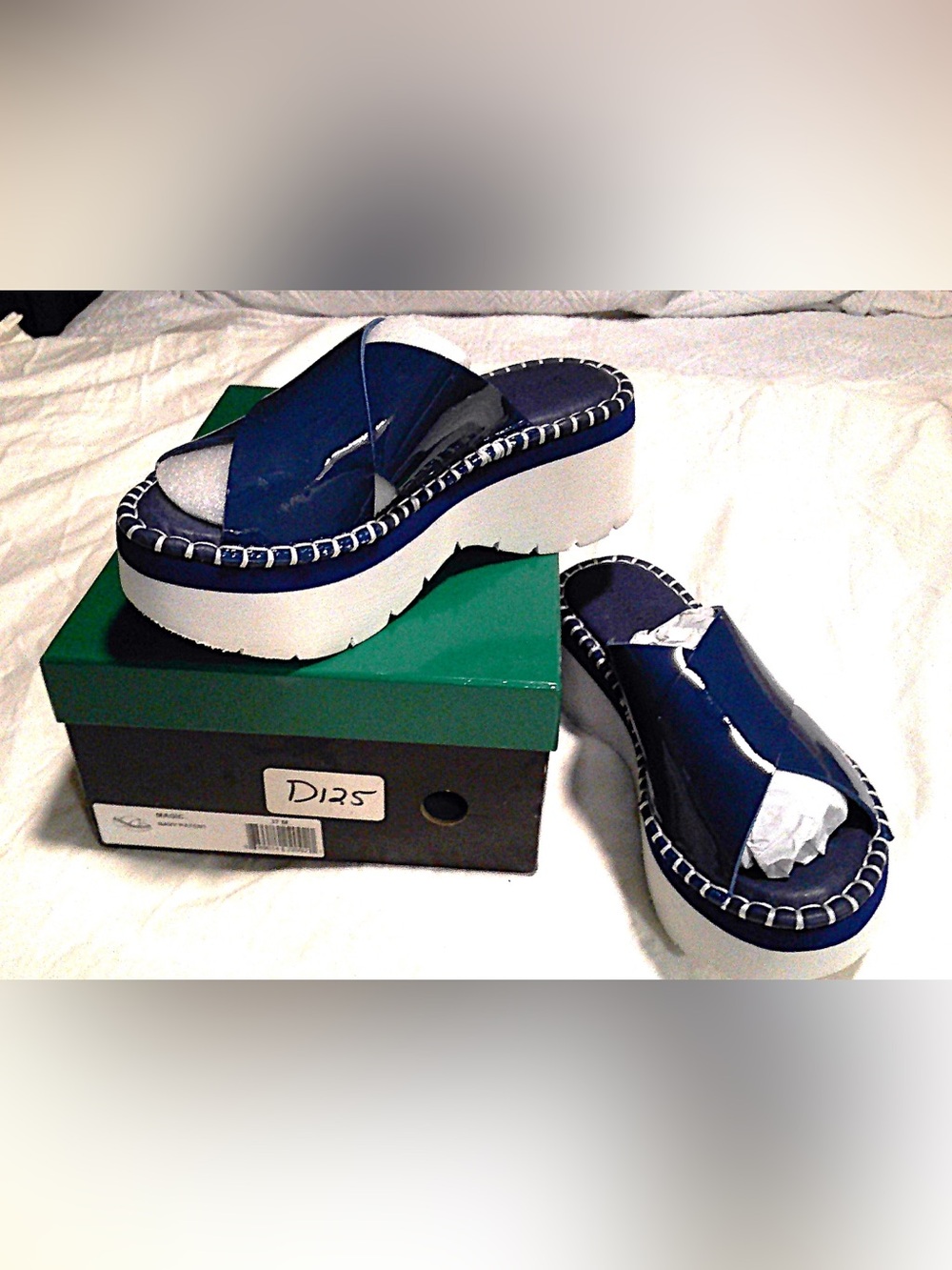 BRAND NEW Chocolate Blu Navy Blue Platform Slide Sandals –  Size 37/US 6.5